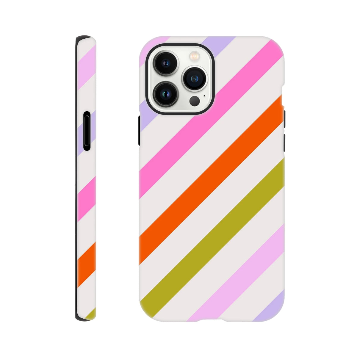 Retro colourful diagonal stripe tough iPhone case with shock-absorbing TPU protection for iPhone 13-16 series.