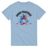 Urban Palm Trees T-Shirt with watercolor palm graphic on light blue soft cotton blend tee.