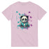 Pink Panda DJ graphic T-shirt with a panda wearing headphones at a DJ turntable amid colorful splashes.