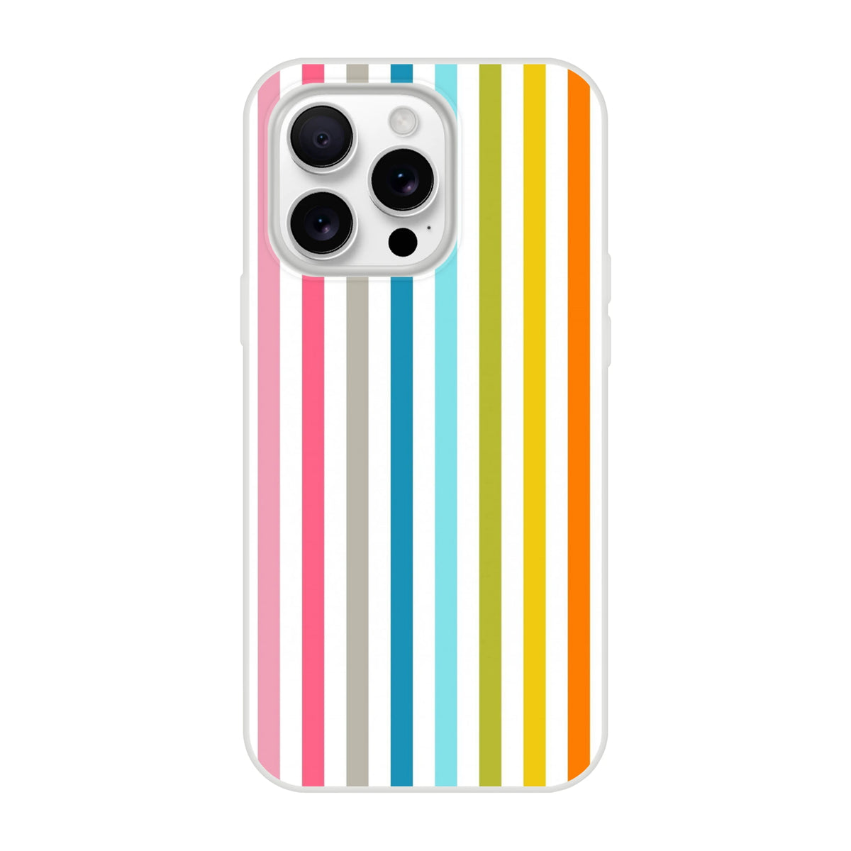 Pastel rainbow stripe iPhone case with frosty transparent shell, long-lasting rainbow print for iPhone 13 to 16.