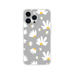 Ditsy Daisy iPhone Case (13-16) with gray background and white daisies, slim matte floral cover.