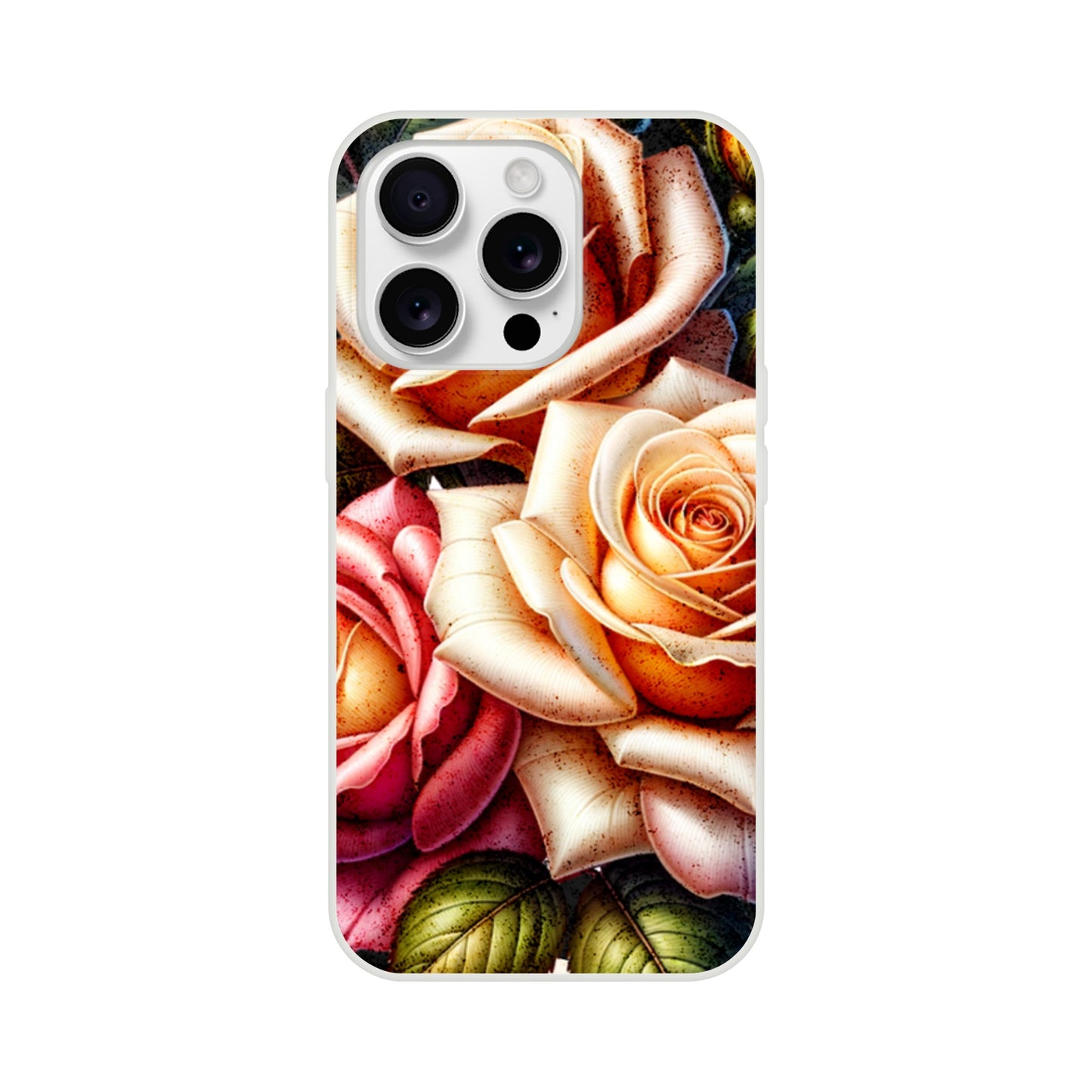 iPhone case with a design of roses on a white background 16