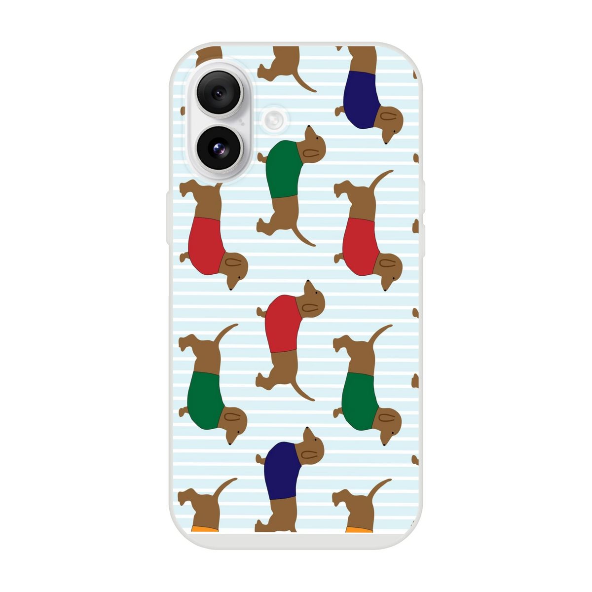Sausage-dog dachshund pattern iPhone case for 13-16 with striped blue background