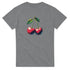 Gray women's graphic T-shirt with a red cherry print on the front.