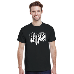 Man wearing Urban Graffiti Graphic T-Shirt for Men in black with bold graffiti artwork for streetwear.