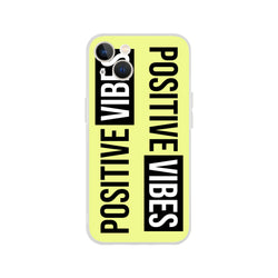 Slim lime-yellow iPhone case for 13-16 with matte finish and streetwear-inspired Positive Vibes slogan print.
