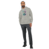 Panda DJ men's graphic hoodie in heather gray with colorful panda artwork; 50/50 cotton-poly blend, sizes S–XL.