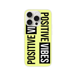 Cute Positive Vibes iPhone case for 13-16, slim matte neon yellow with bold black slogan