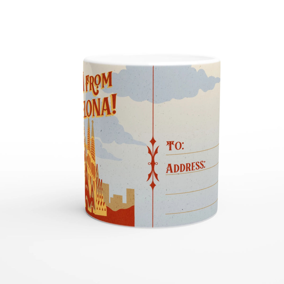 Vintage Barcelona Mug - Retro Postcard Coffee Cup, durable ceramic mug for home, office, or gifting