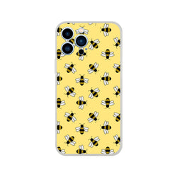 Honey bee aesthetic iPhone case for 13–16 with a yellow background and repeating bee pattern.