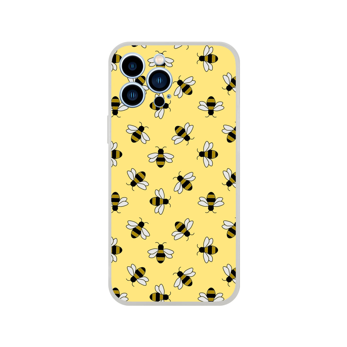 Honey bee aesthetic iPhone case for 13–16 with a yellow background and repeating bee pattern.
