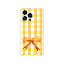 Yellow gingham bow iPhone case for 13-15 with a cute coquette aesthetic.