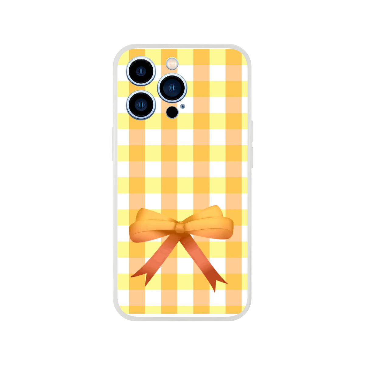 Yellow gingham bow iPhone case for 13-15 with a cute coquette aesthetic.