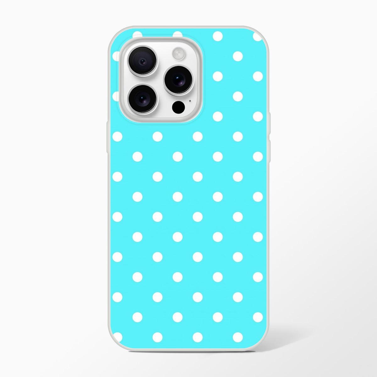 Retro aqua blue and white polka dot iPhone case with slim matte finish and shock-absorbing TPU protection for daily use.