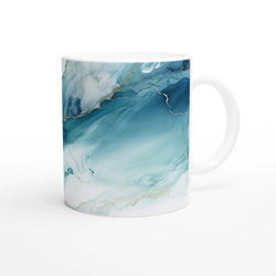 Blue Marble Mug with ocean-inspired glaze, ceramic coffee cup for daily use.