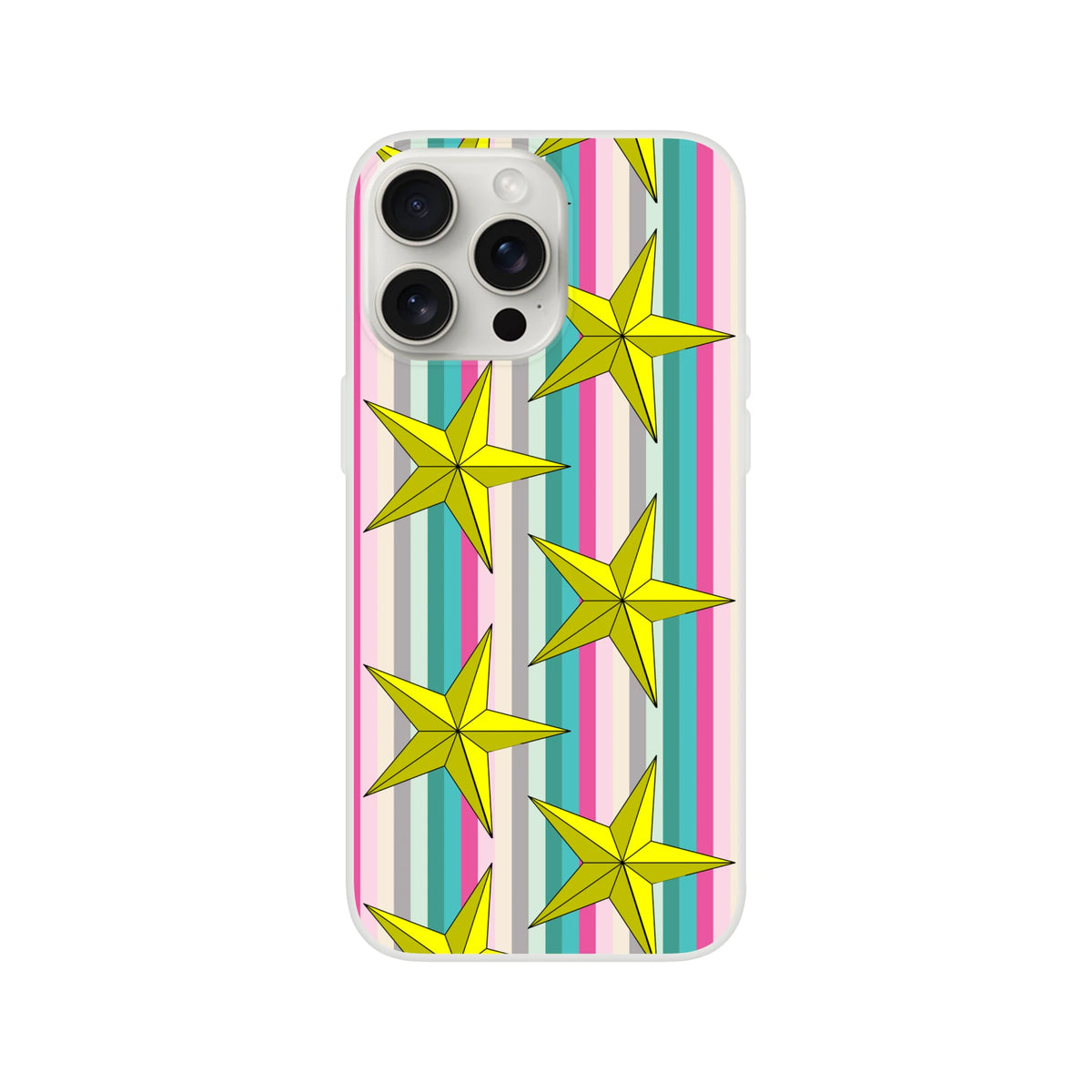 Pastel striped iPhone case with gold stars for iPhone 13-16
