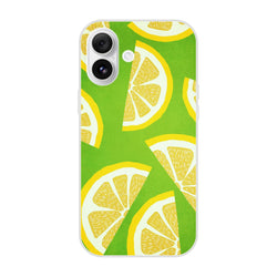Lemon-slice iPhone case for 13–16 models with a bright green background and yellow citrus segments.