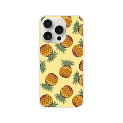 Cute pineapple-pattern iPhone case for 13-16, yellow background with vibrant pineapple print.