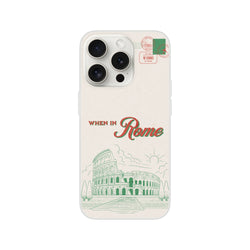 Vintage postcard iPhone case for 13-16 with Rome Holiday design featuring Colosseum stamps.