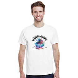 Urban Palm Trees T-Shirt for Men with colorful palm trees graphic in retro streetwear summer style.