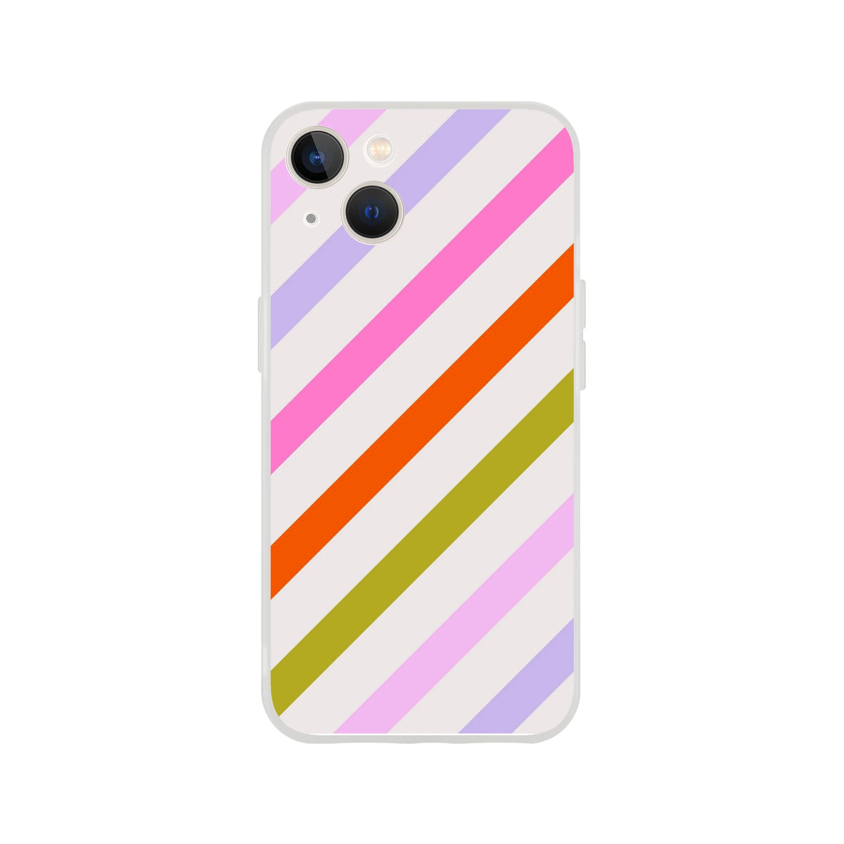 Pastel rainbow diagonal stripe iPhone case for 13–16, slim, flexible, matte finish with vibrant print.