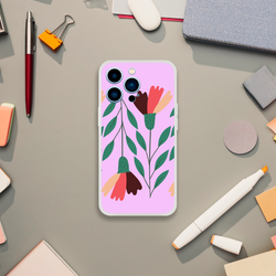 Pink floral iPhone case for 13-16, vintage aesthetic, slim flexible TPU with matte finish, lightweight protection.
