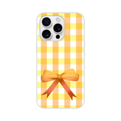 Yellow gingham bow iPhone case (13-15), cute coquette aesthetic.