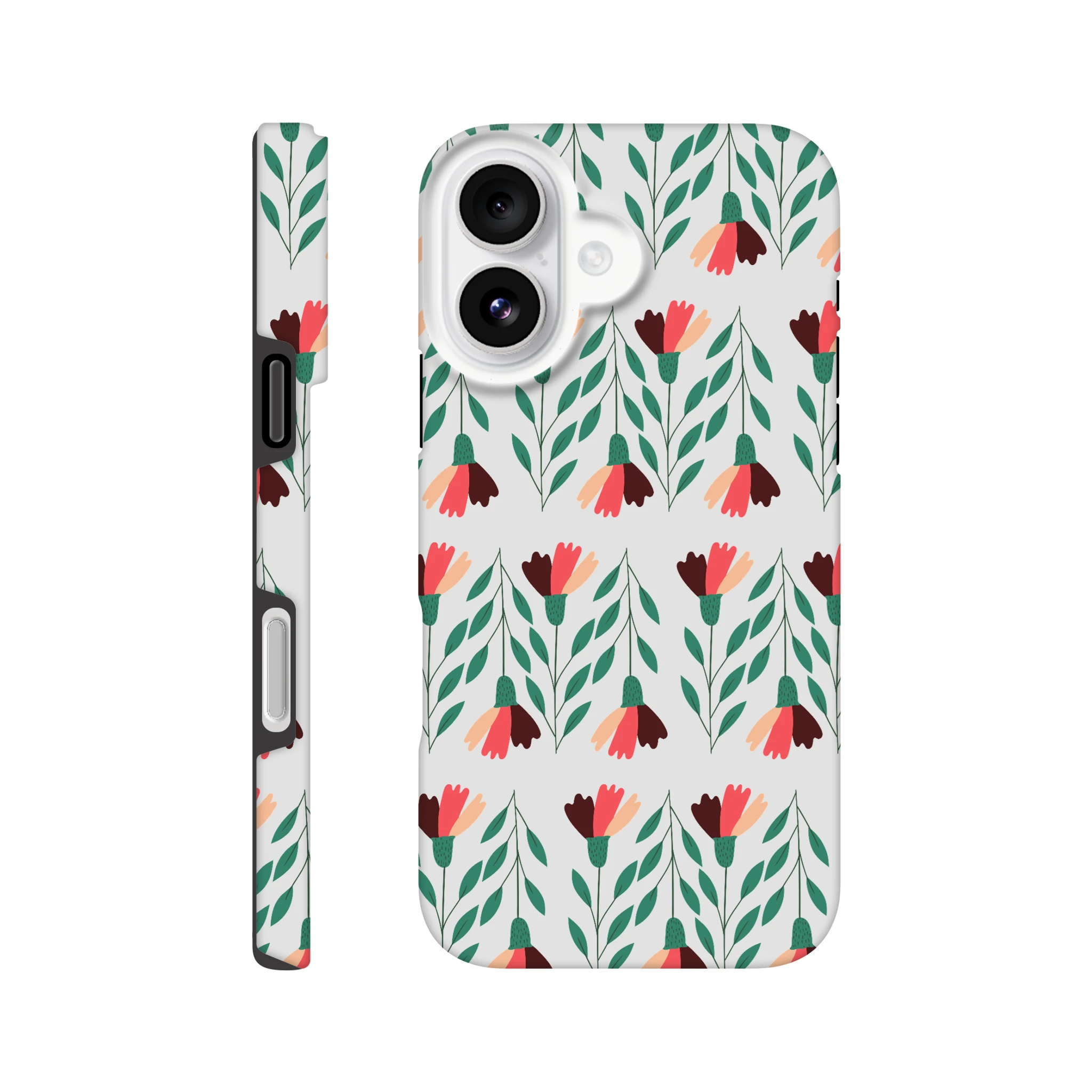 Floral phone case, tough protective cover for iPhone 16-13 with dual-layer protection, wraparound print, glossy finish.