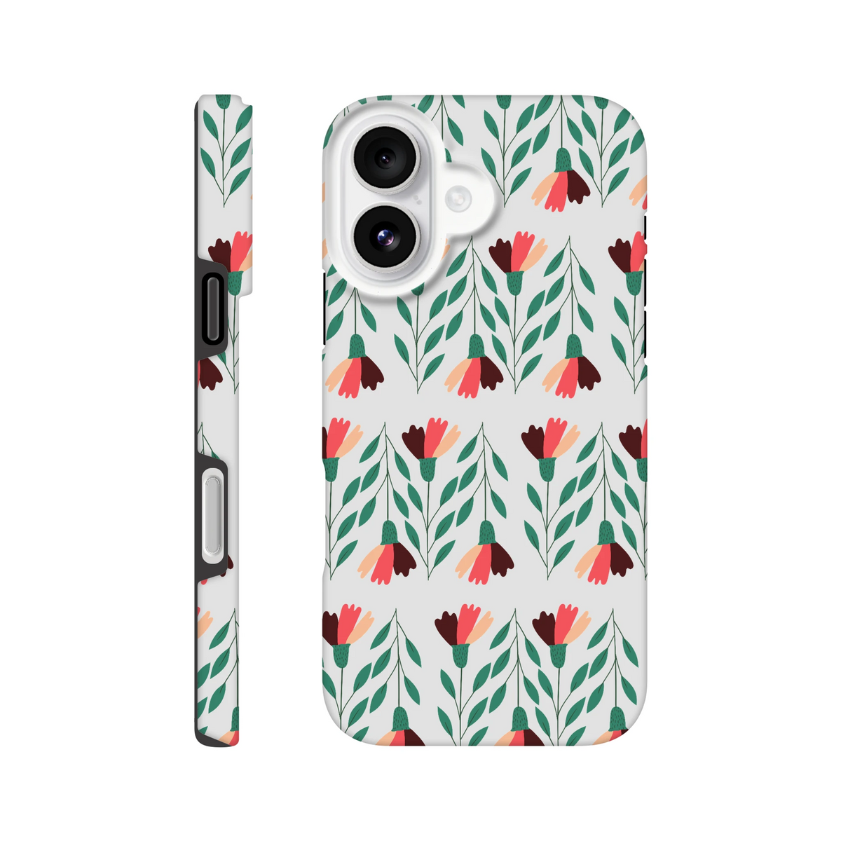 Floral phone case, tough protective cover for iPhone 16-13 with dual-layer protection, wraparound print, glossy finish.