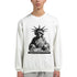 White DJ Club graphic sweatshirt featuring the Statue of Liberty wearing headphones and DJing at a mixer.