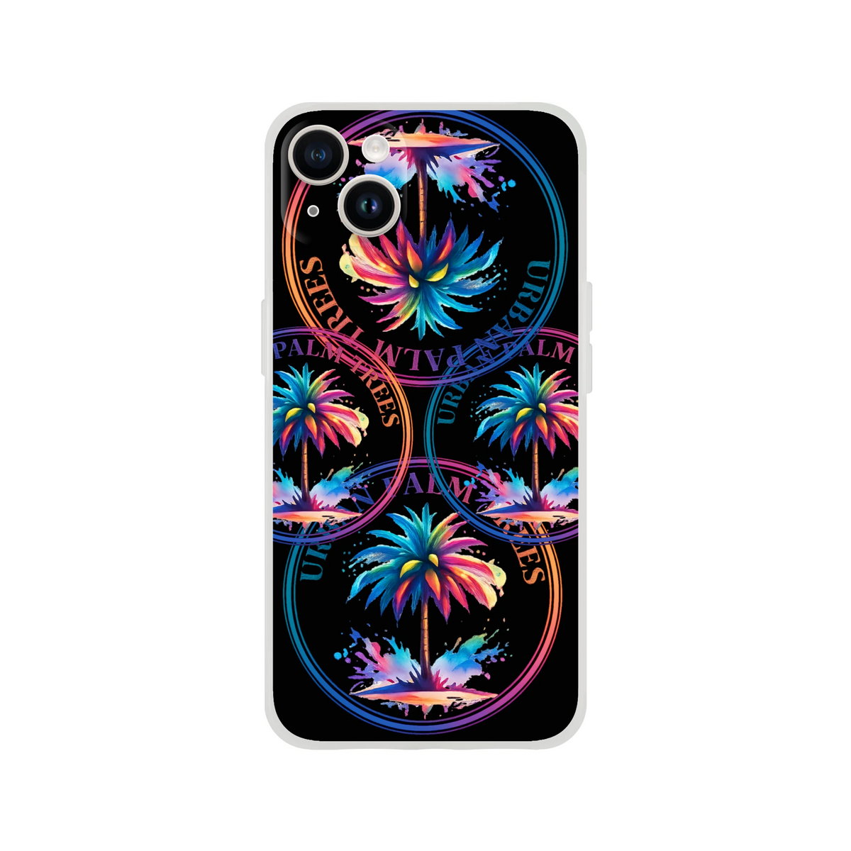 Urban Palm Trees iPhone Case 13-16 retro aesthetic with palm motif and matte finish.