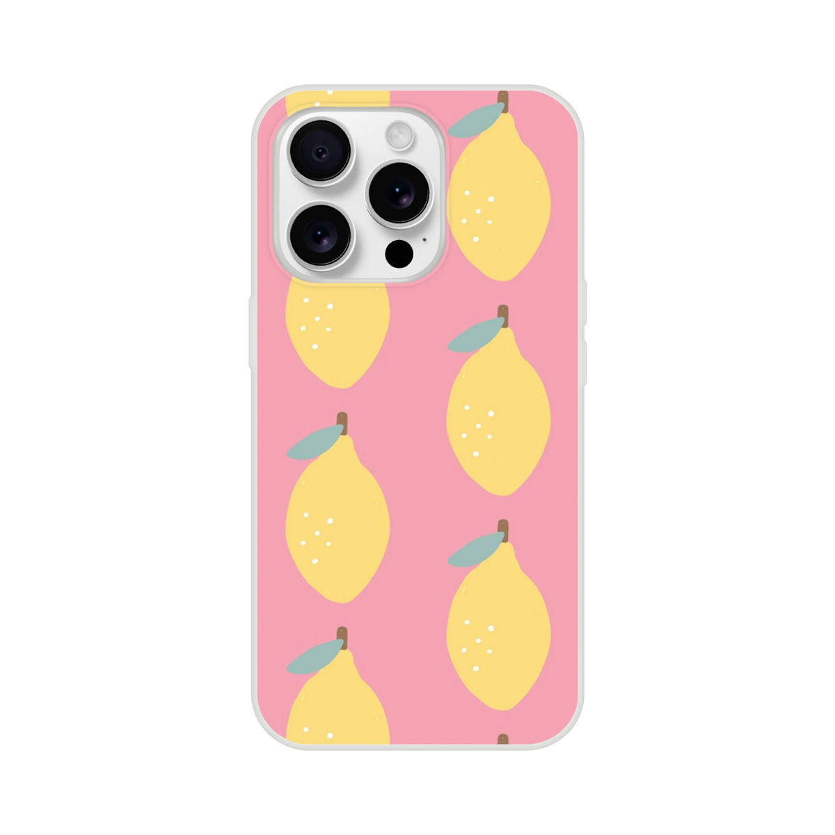 Pink Lemon Pattern iPhone Case for 13-16, frosty clear texture, flexible cover.