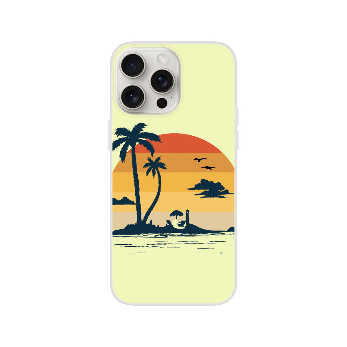 Retro Beach iPhone case for 13-16 with palm tree sunset scene.