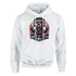 White hoodie with bold DJ Bear graphic featuring a bear in sunglasses wearing headphones at a turntable.