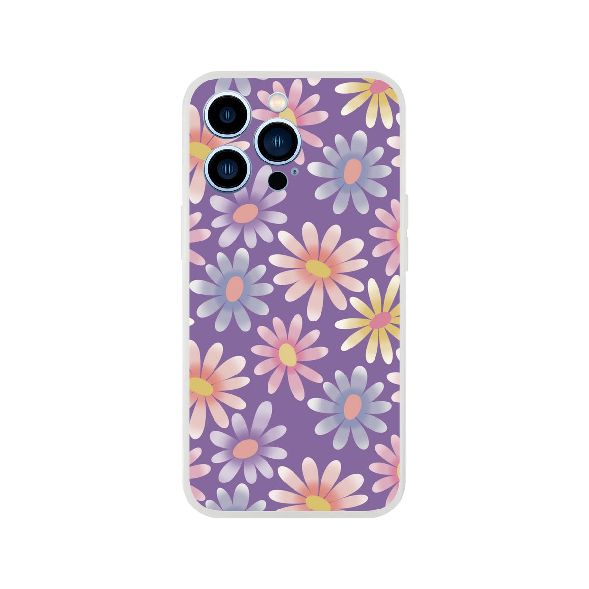Retro pastel daisy iPhone case for iPhone 13-16; slim matte floral cover on purple background