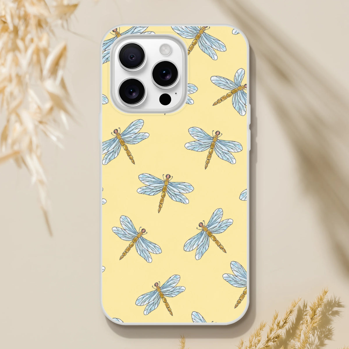 Yellow Dragonfly iPhone Case for iPhone 13-16 with bold dragonfly pattern and slim shell