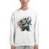 White Dab Teddy Bear men's graphic sweatshirt with a bear in a hoodie and colorful splash art, soft cotton blend.