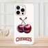 Cherry-themed iPhone case featuring two cherries and the CHERRIES logo on a white background.