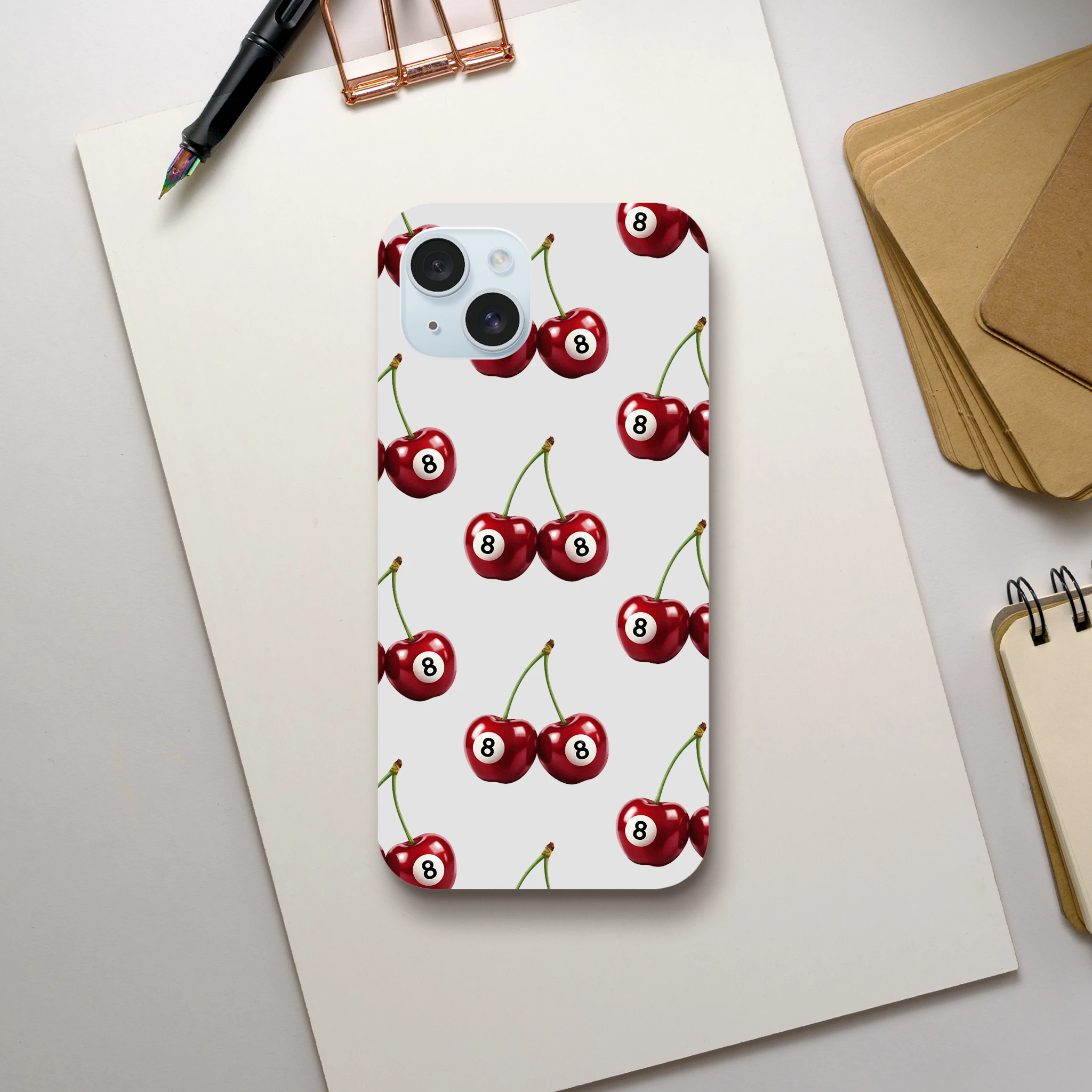 Lucky Cherries iPhone case with wraparound cherry print and glossy finish for iPhone 16-13