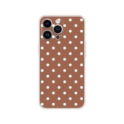 Retro brown and white polka dot iPhone case with matte finish. Slim TPU cover for iPhone 13-16 models offering shock absorption.