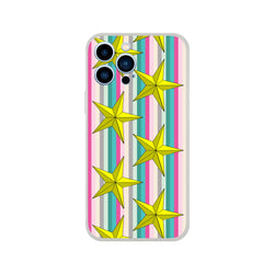 Pastel striped iPhone case with gold stars for iPhone 13–16, slim matte TPU protection.