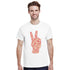 White Peace graphic T-shirt with pink peace-hand design; heavyweight cotton blend.