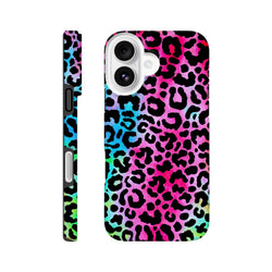 Vibrant rainbow leopard print tough iPhone case providing drop protection and bold street style animal print design.