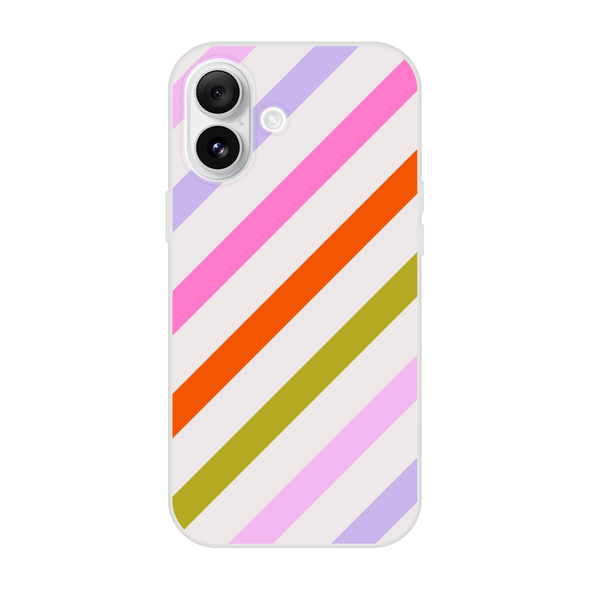 Pastel rainbow diagonal stripe iPhone case for 13-16, slim, flexible with a smooth matte finish.