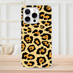 Classic leopard print iPhone case for 13-16 with retro beige and black-orange pattern.