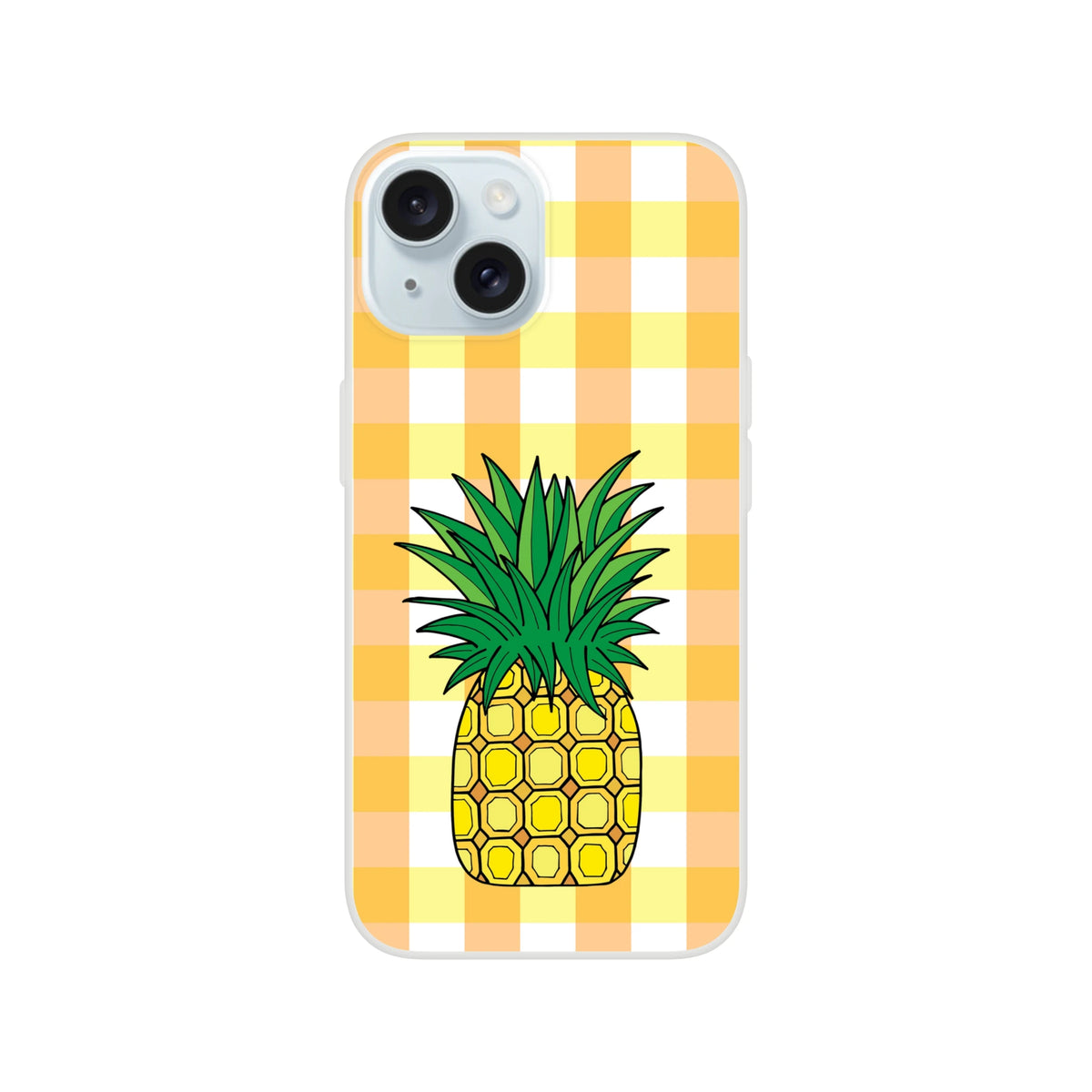 Pineapple graphic on yellow-orange gingham iPhone case for iPhone 13-16