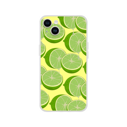 iPhone case for 13-16 with bright yellow background and lime slice pattern.