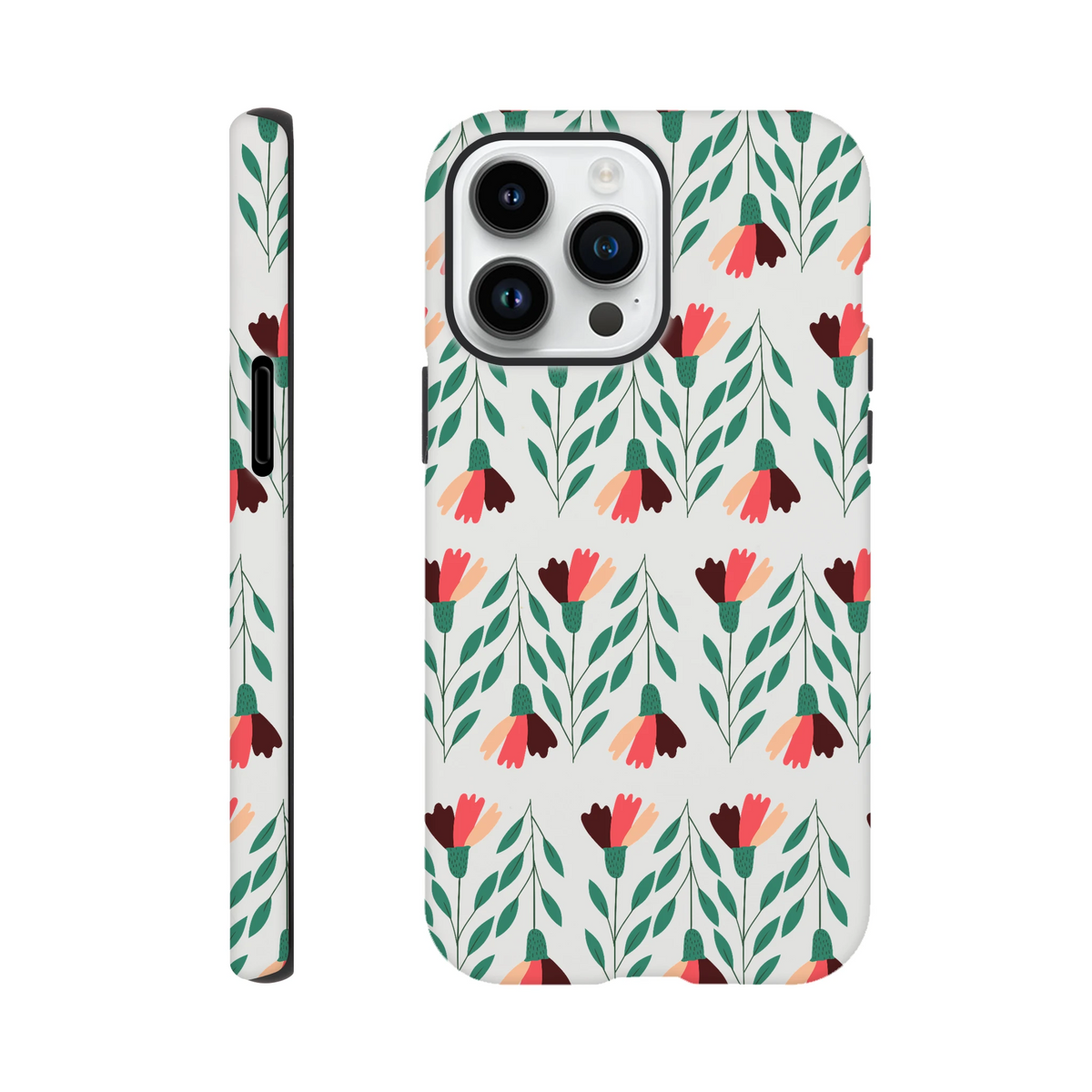 Floral wraparound print on back and sides; tough protective case with glossy dual-layer finish for iPhone 16 15 14 13.