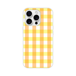 Yellow gingham checker iPhone case for 13-16, cute bold checkered aesthetic cover.