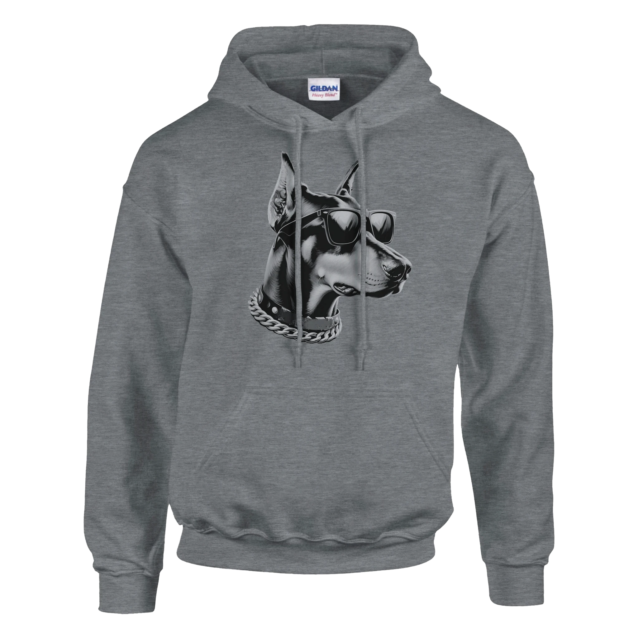 Men's grey cotton-blend hoodie featuring gangster dog graphic wearing sunglasses and a chain.